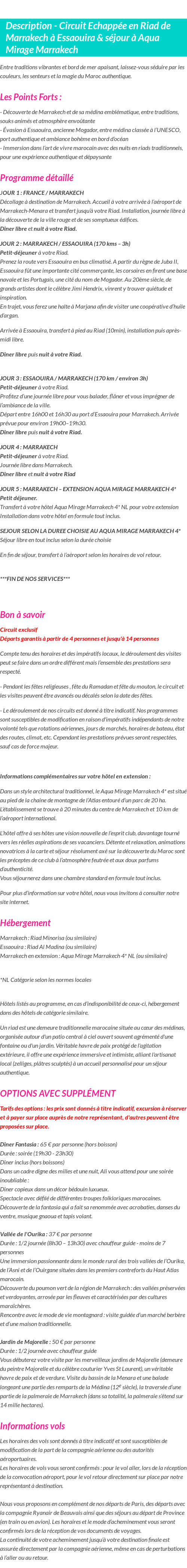 Détails du séjour