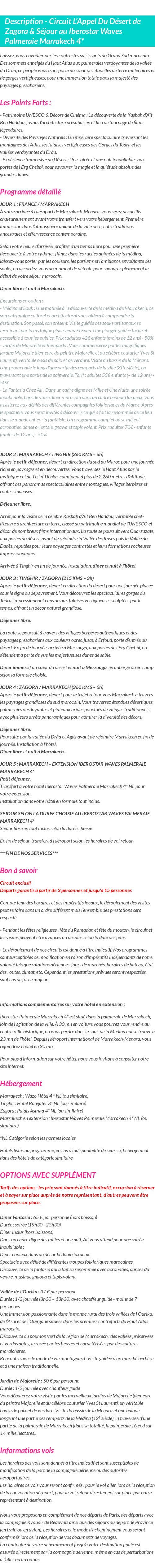 Détails du séjour