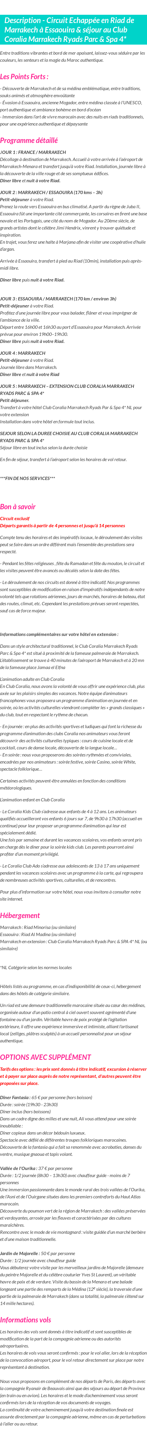 Détails du séjour