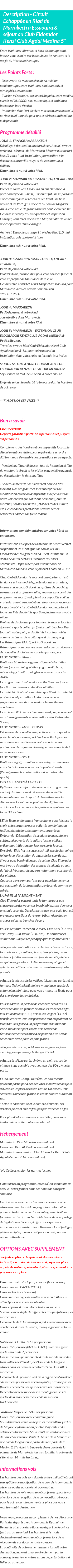 Détails du séjour