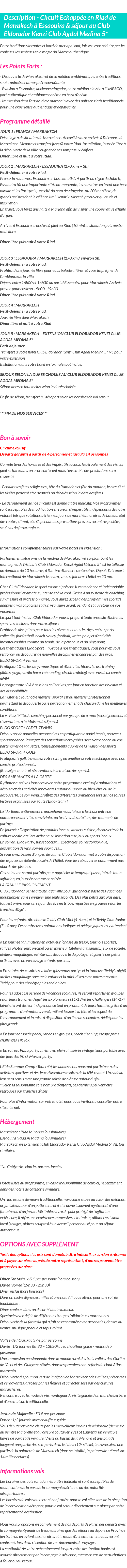 Détails du séjour