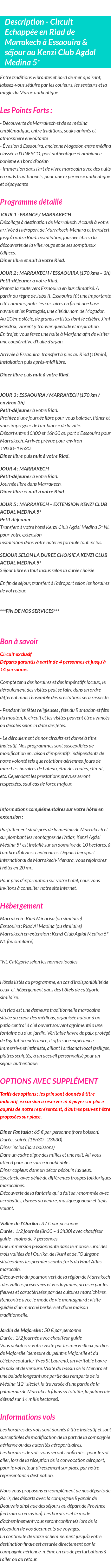 Détails du séjour