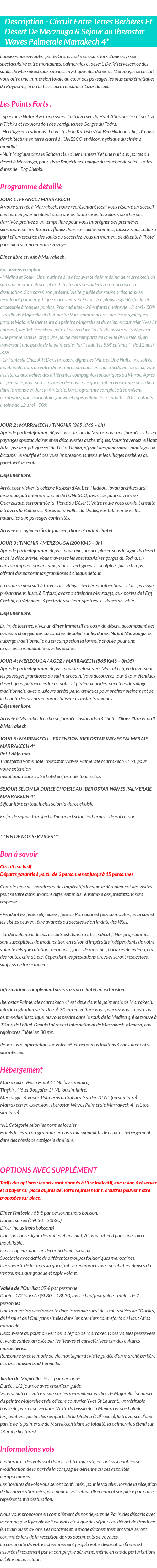 Détails du séjour