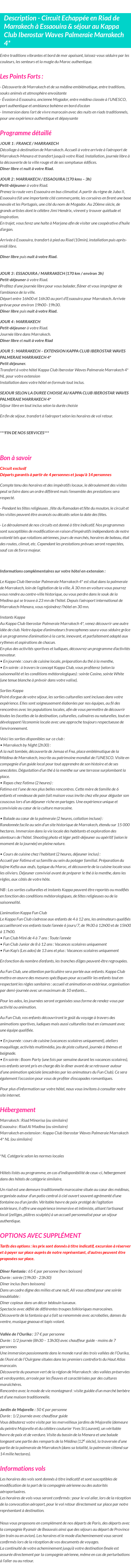 Détails du séjour