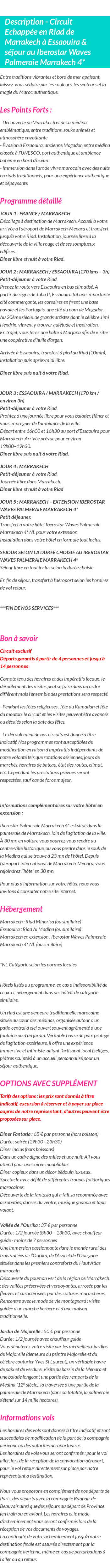 Détails du séjour