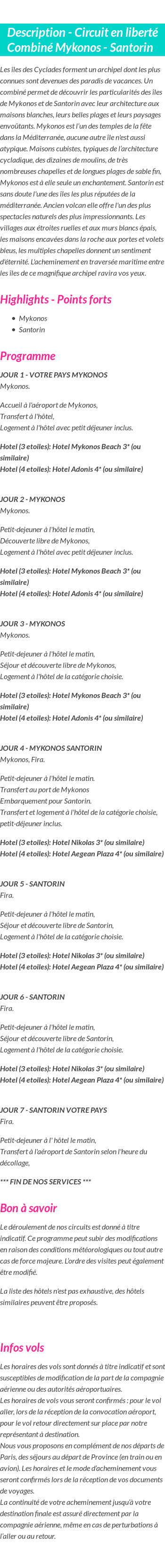 Détails du séjour