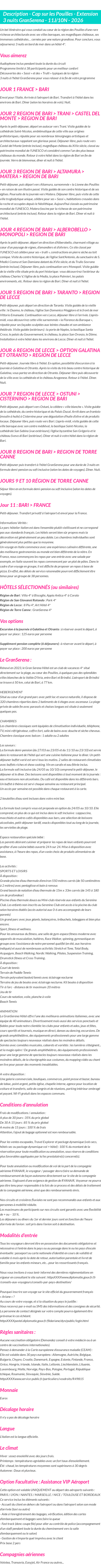 Détails du séjour