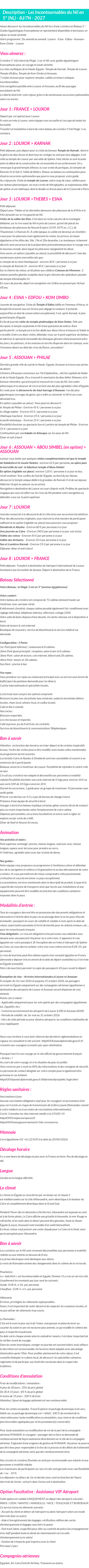 Détails du séjour