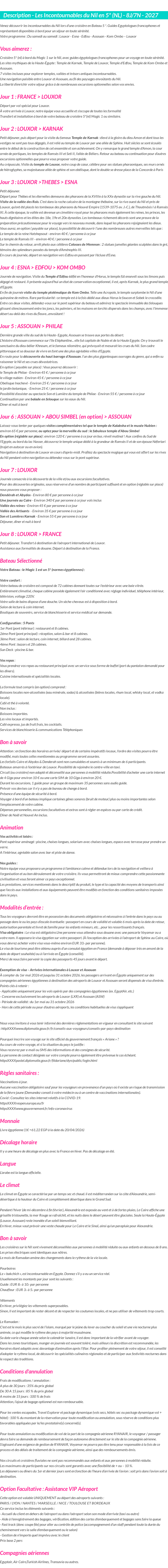 Détails du séjour