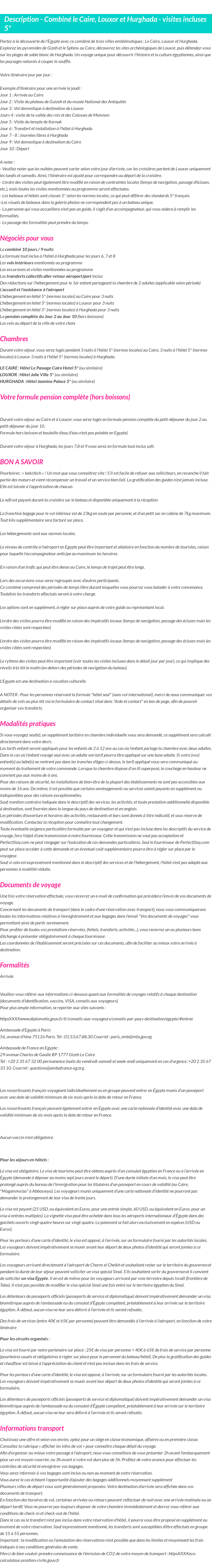Détails du séjour