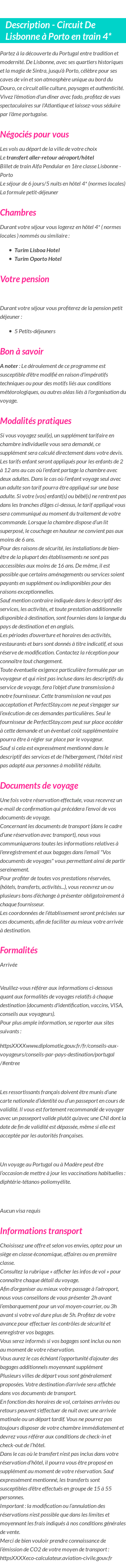 Détails du séjour