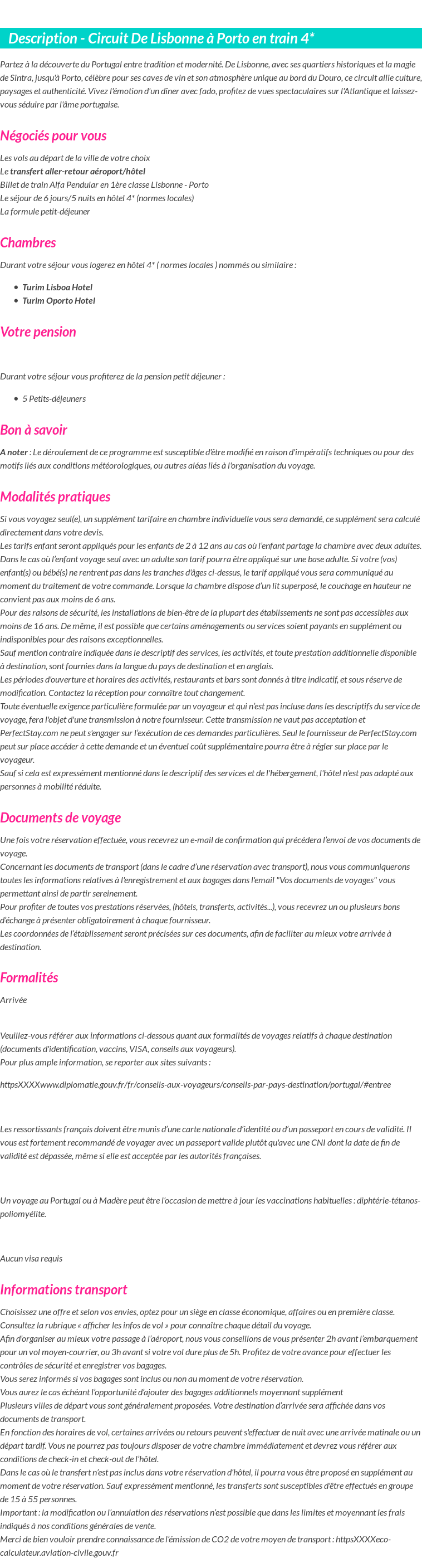 Détails du séjour