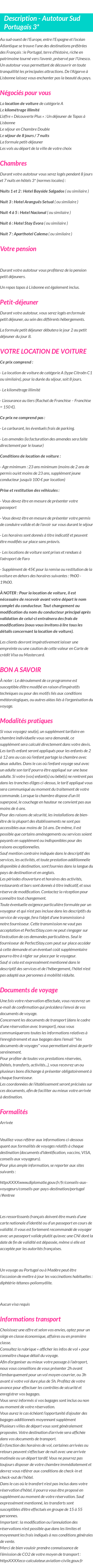 Détails du séjour