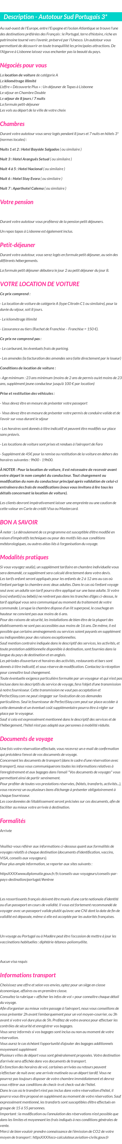 Détails du séjour