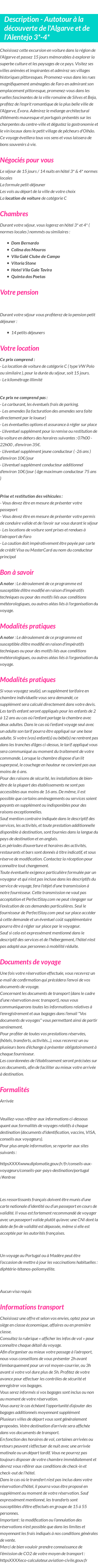 Détails du séjour