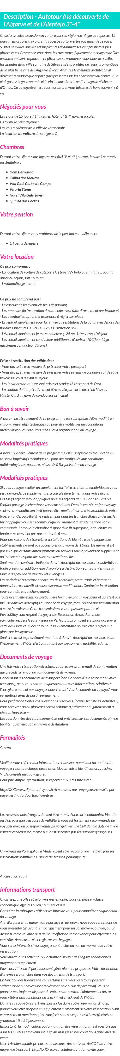 Détails du séjour