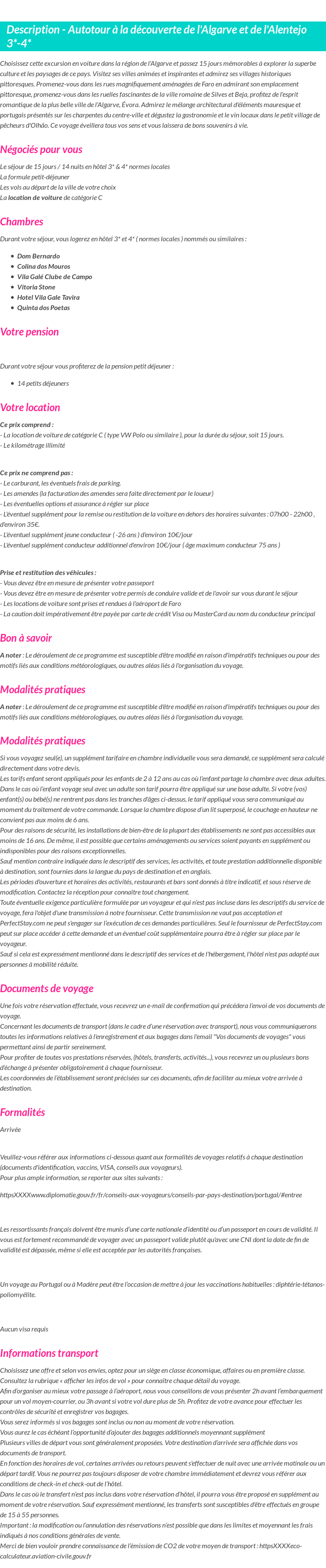 Détails du séjour