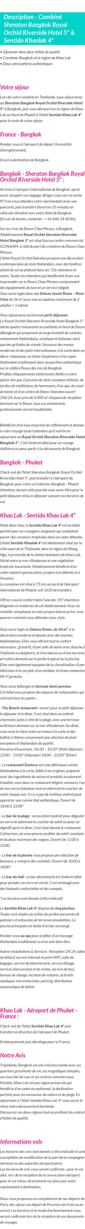 Détails du séjour
