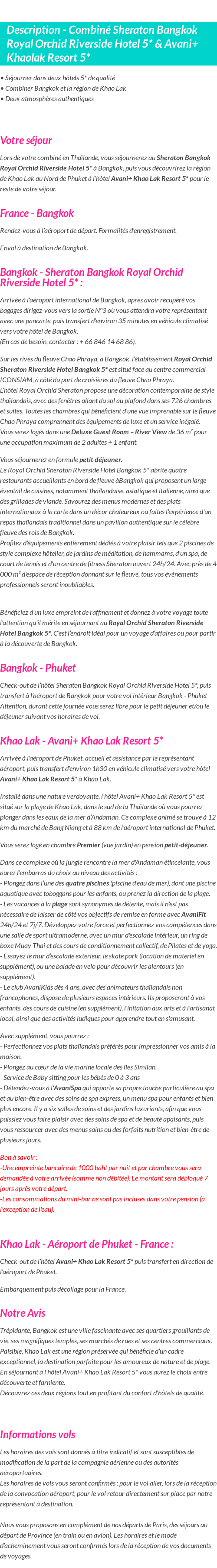 Détails du séjour