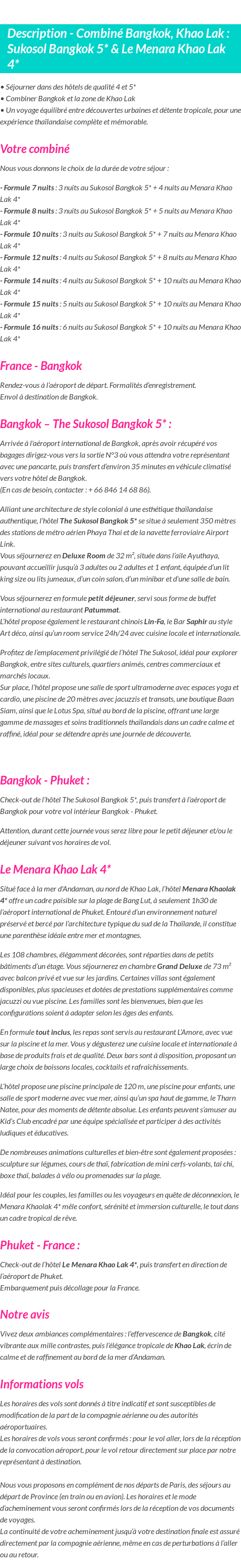 Détails du séjour