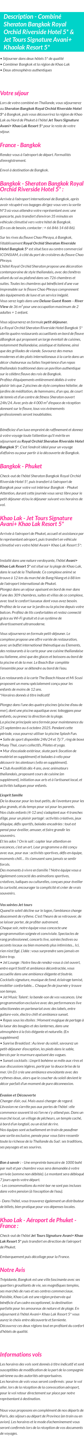 Détails du séjour