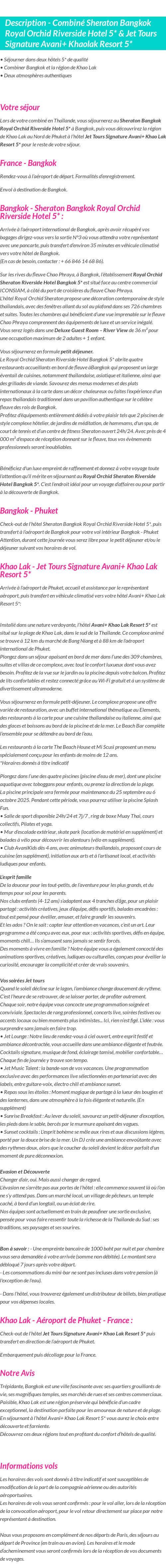 Détails du séjour