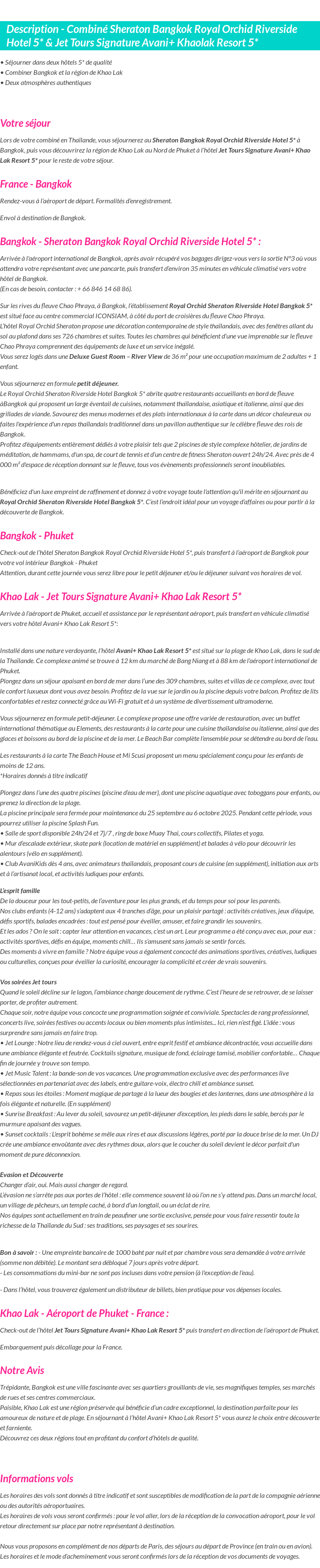 Détails du séjour