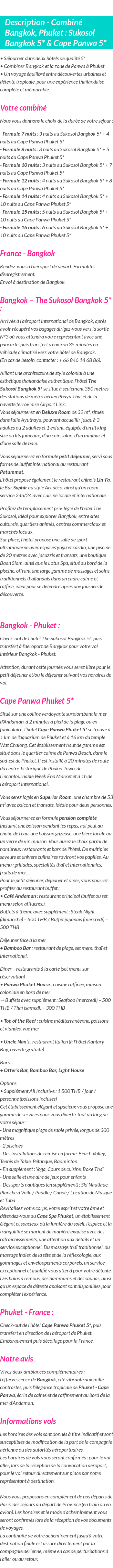 Détails du séjour