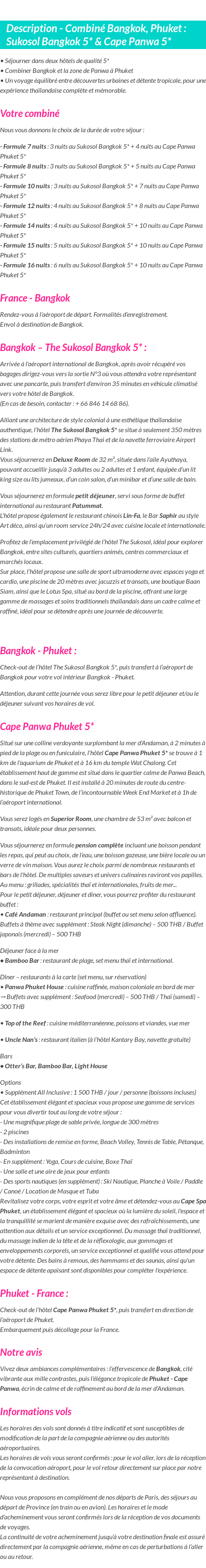 Détails du séjour