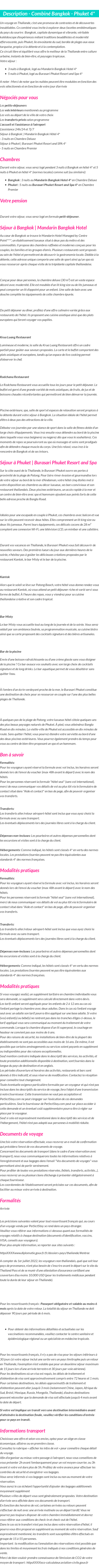 Détails du séjour
