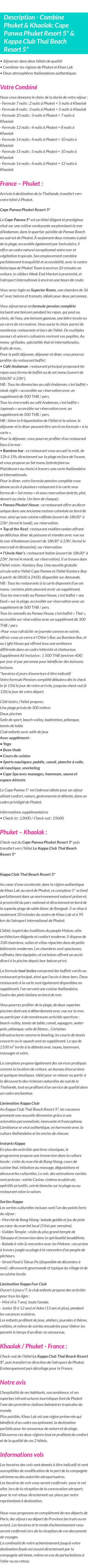 Détails du séjour
