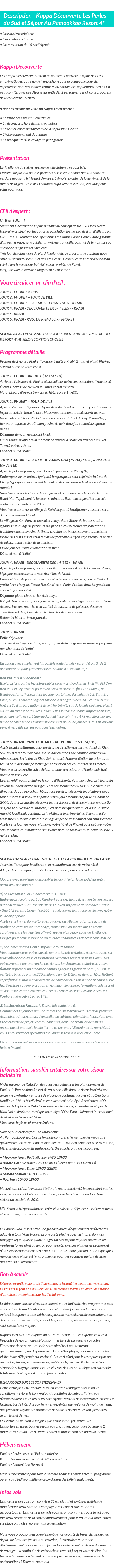 Détails du séjour