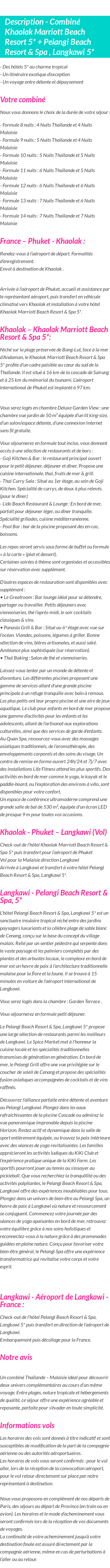 Détails du séjour