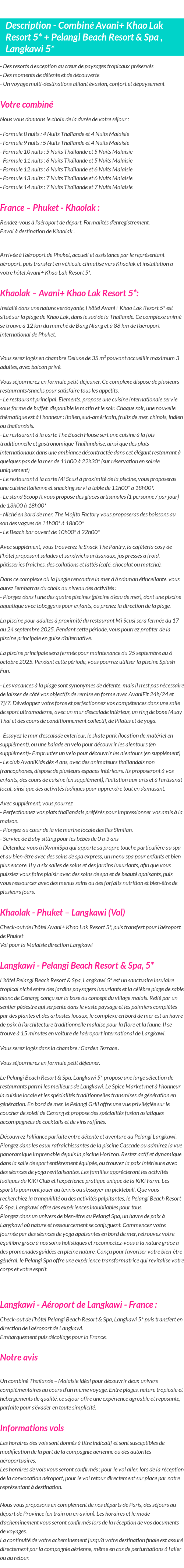 Détails du séjour