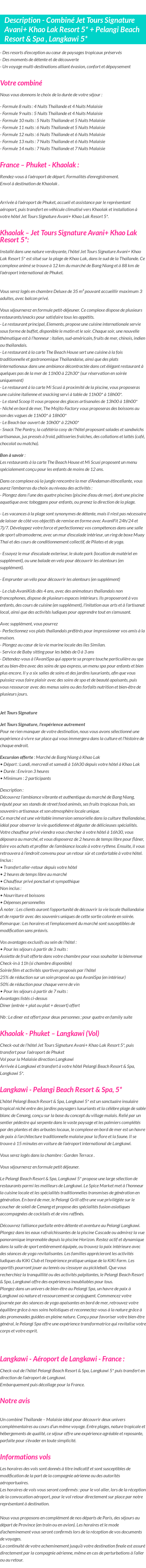 Détails du séjour