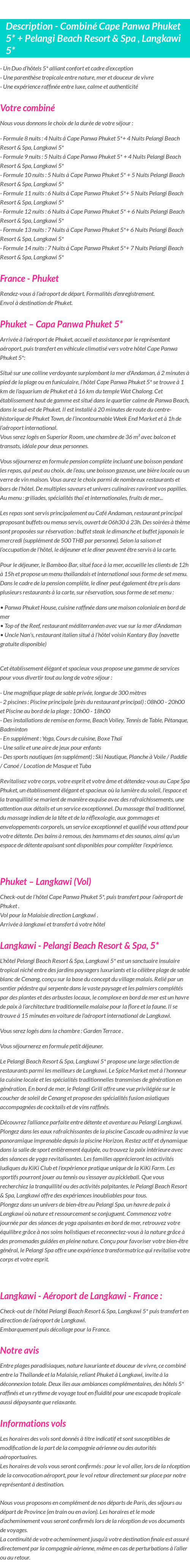 Détails du séjour