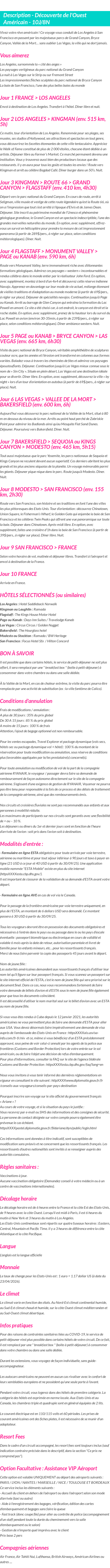 Détails du séjour