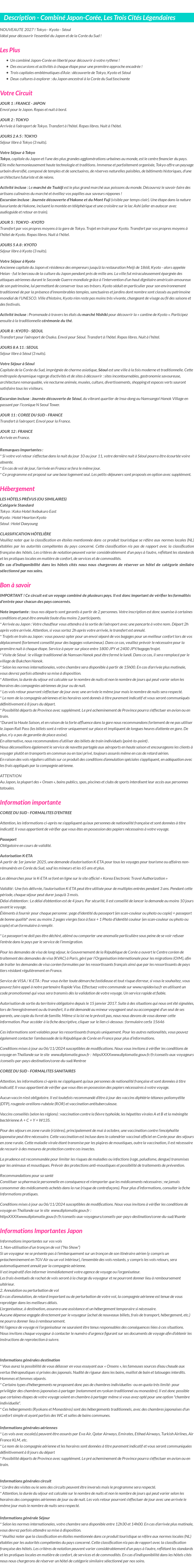 Détails du séjour