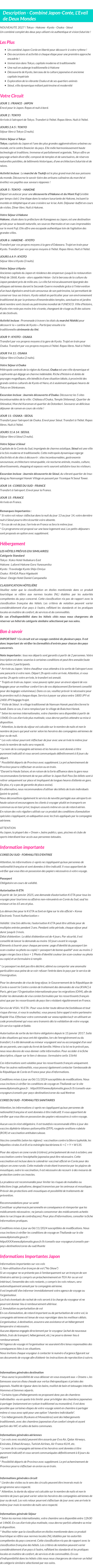 Détails du séjour