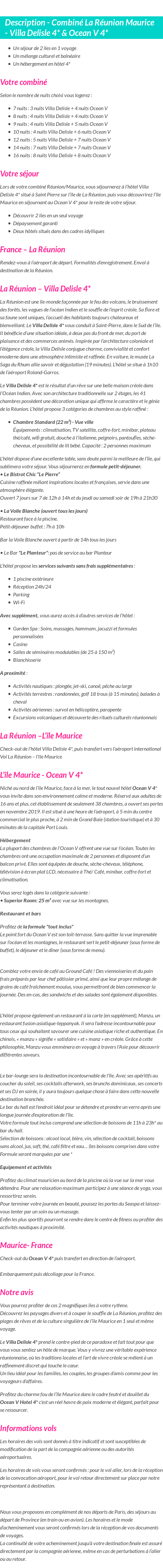 Détails du séjour