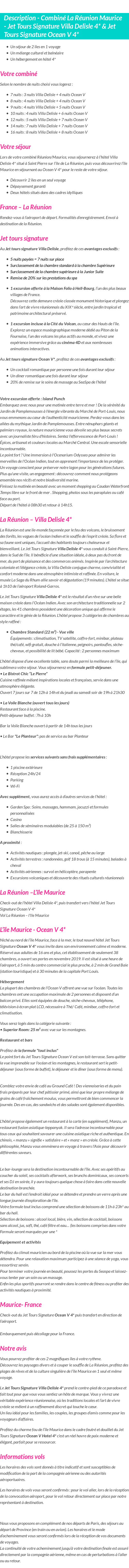 Détails du séjour
