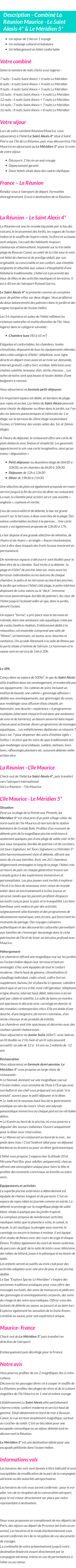 Détails du séjour
