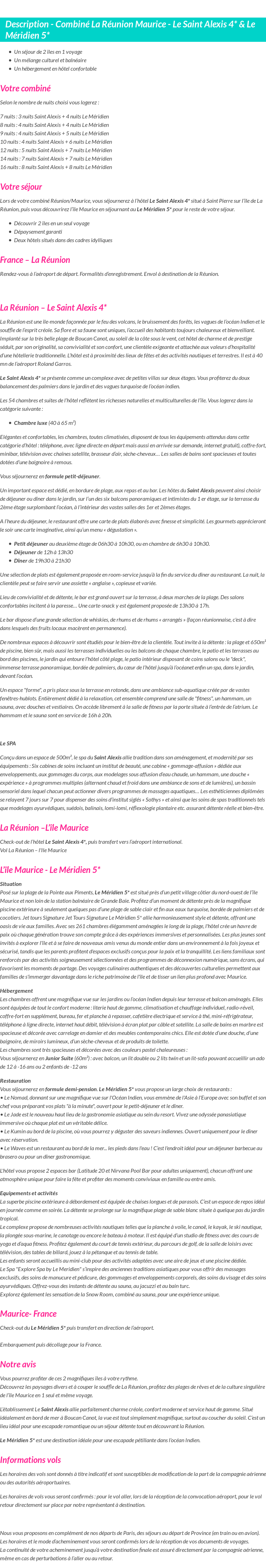 Détails du séjour