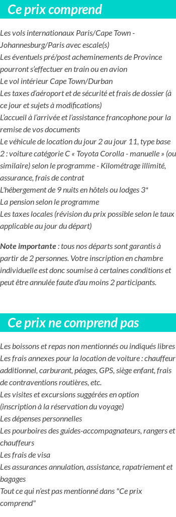 Conditions tarifaires