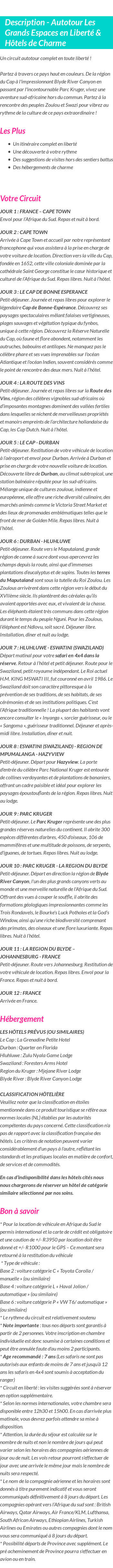 Détails du séjour