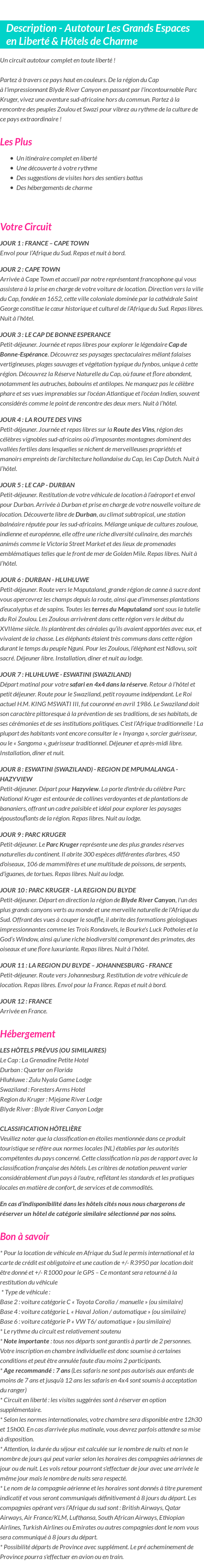 Détails du séjour