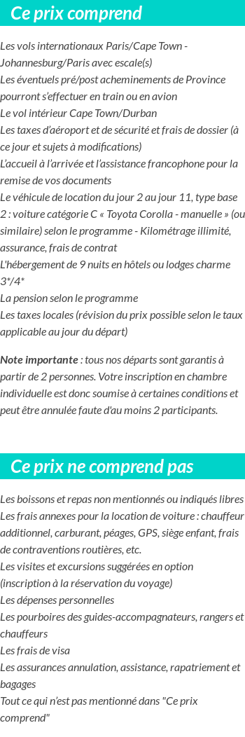 Conditions tarifaires