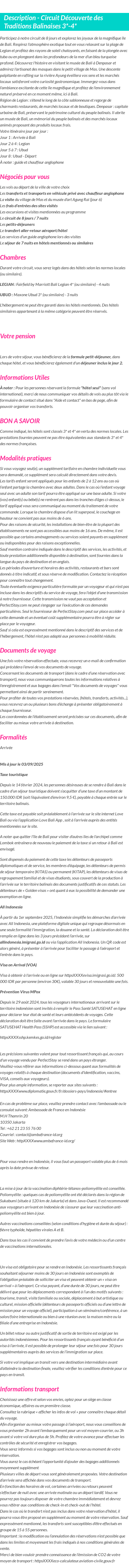 Détails du séjour