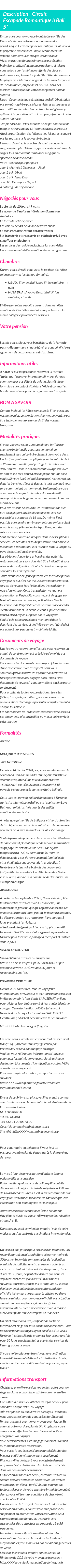 Détails du séjour