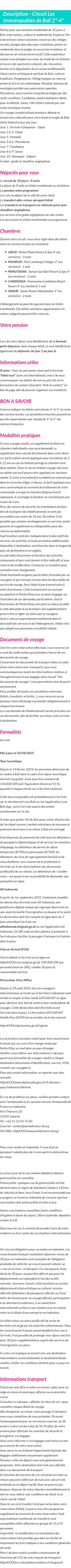 Détails du séjour